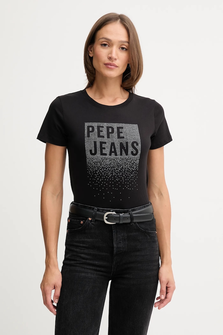 Bavlněné tričko Pepe Jeans dámské, černá barva, PL5000020