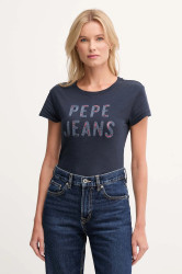 Bavlněné tričko Pepe Jeans dámské, tmavomodrá barva, PL5000045