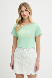 Bavlněné tričko Pepe Jeans dámské, zelená barva, PL506113
