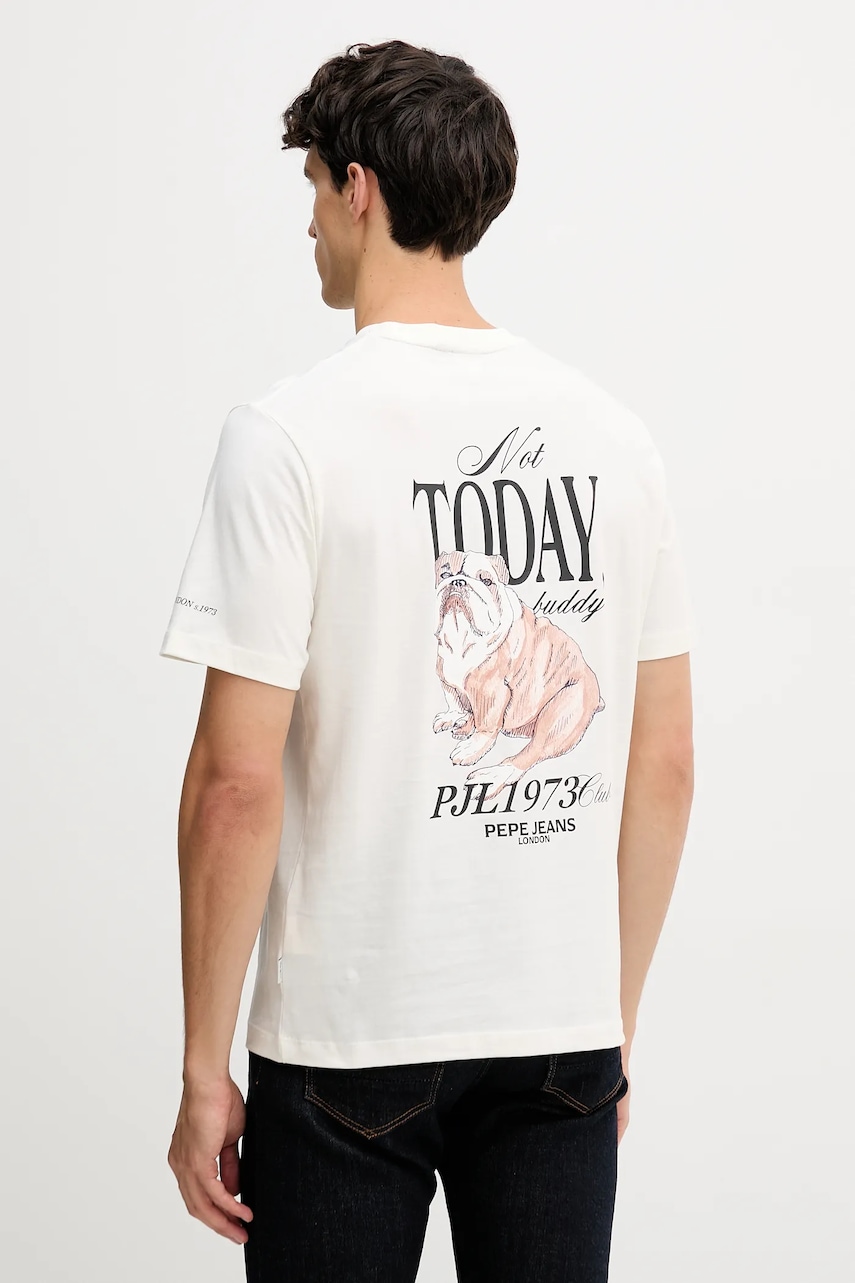 Bavlněné tričko Pepe Jeans pánské, béžová barva, s potiskem, PM5010090