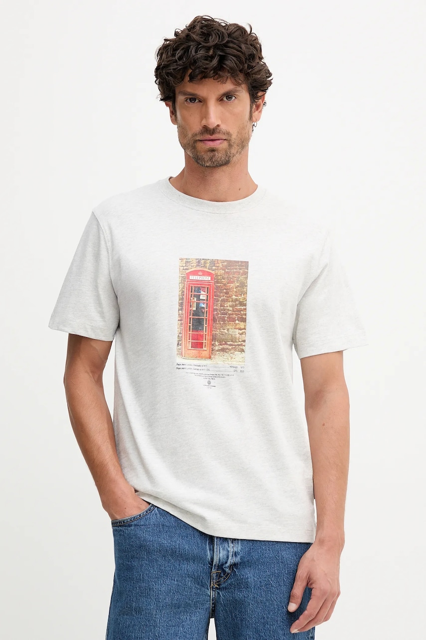 Bavlněné tričko Pepe Jeans pánské, šedá barva, s potiskem, PM5010102