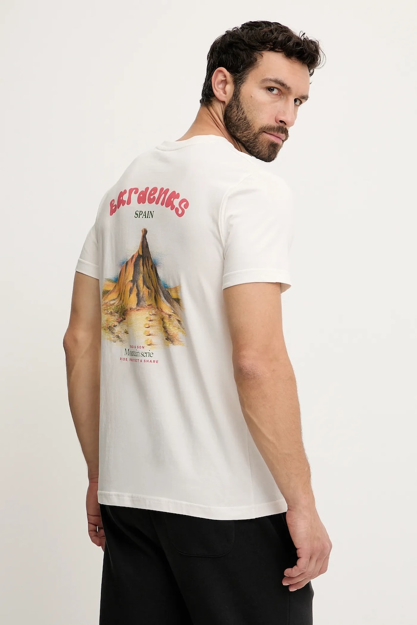 Bavlněné tričko Picture D&S Bardenas béžová barva, s potiskem, MTS1242