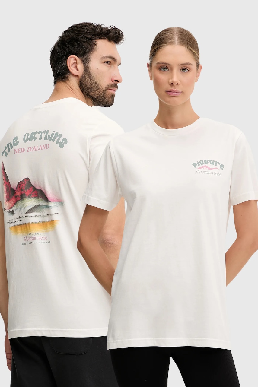 Bavlněné tričko Picture D&S Catlins béžová barva, s potiskem, MTS1263