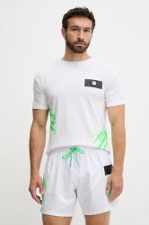 Bavlněné tričko PLEIN SPORT pánské, bílá barva, s potiskem, PS25MTS02