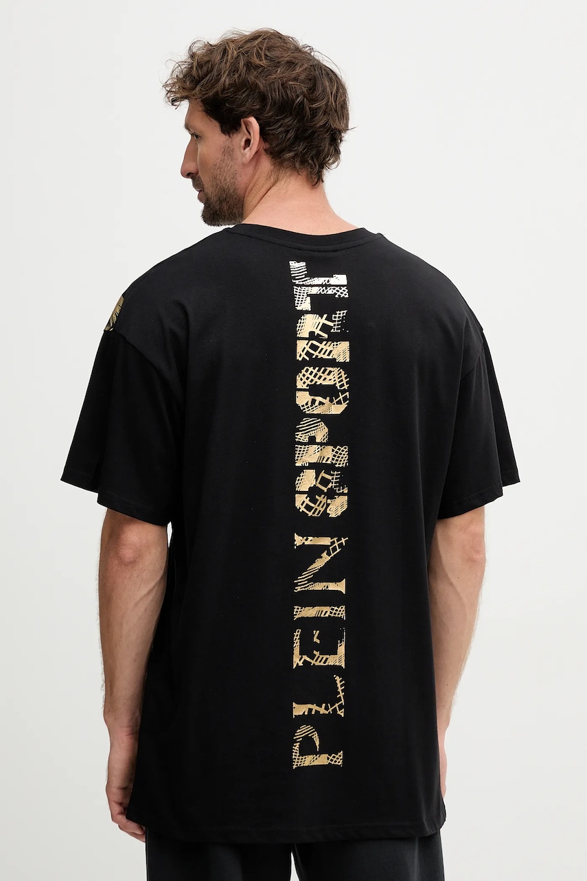 Bavlněné tričko PLEIN SPORT pánské, černá barva, s potiskem, FAEC MTK8360 STE001N