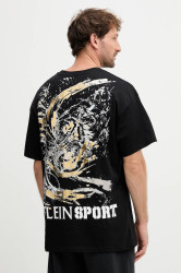 Bavlněné tričko PLEIN SPORT pánské, černá barva, s potiskem, FAEC MTK8368 STE001N