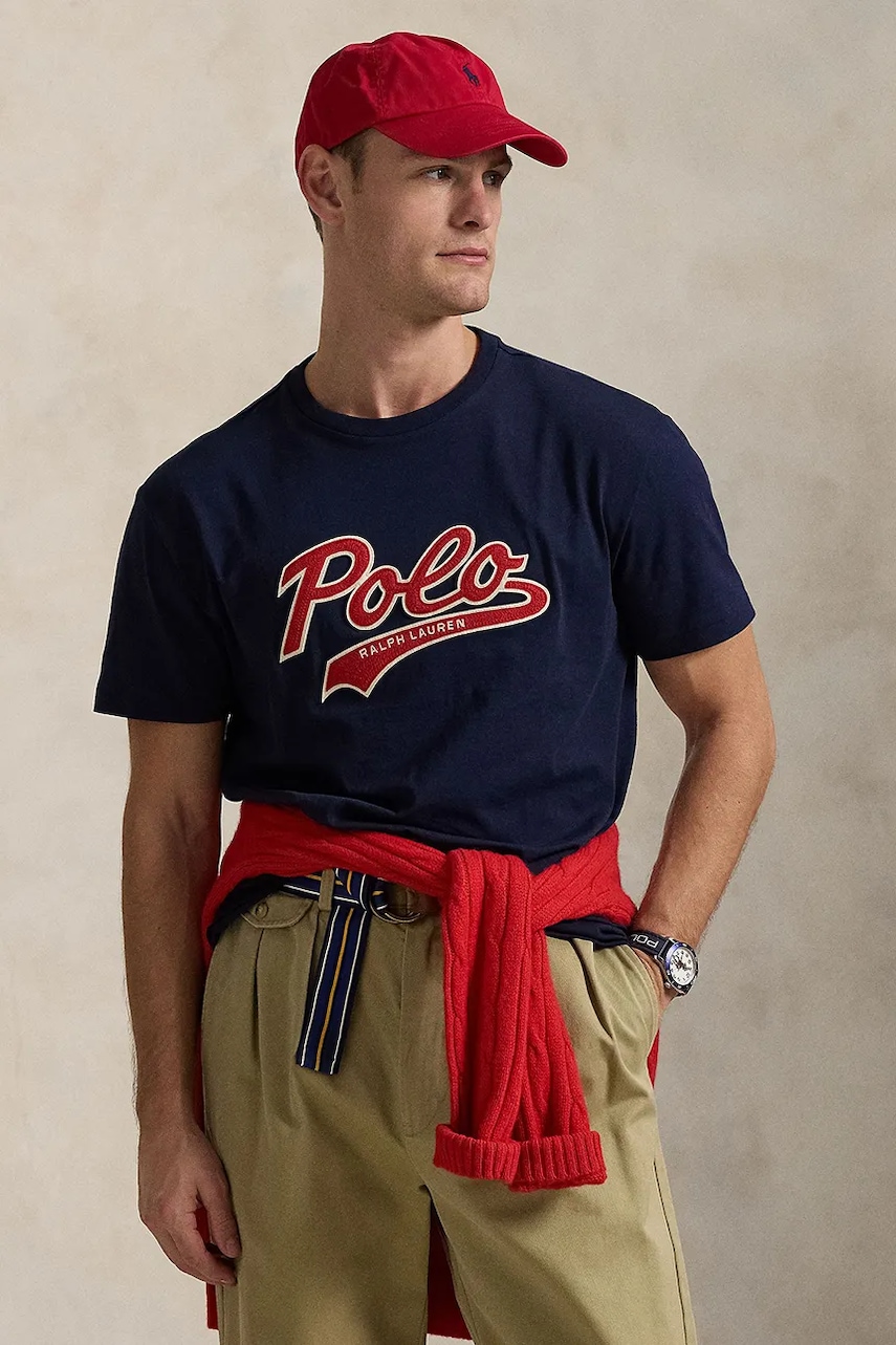 Bavlněné tričko Polo Ralph Lauren Tee pánské, tmavomodrá barva, s potiskem, 710964477