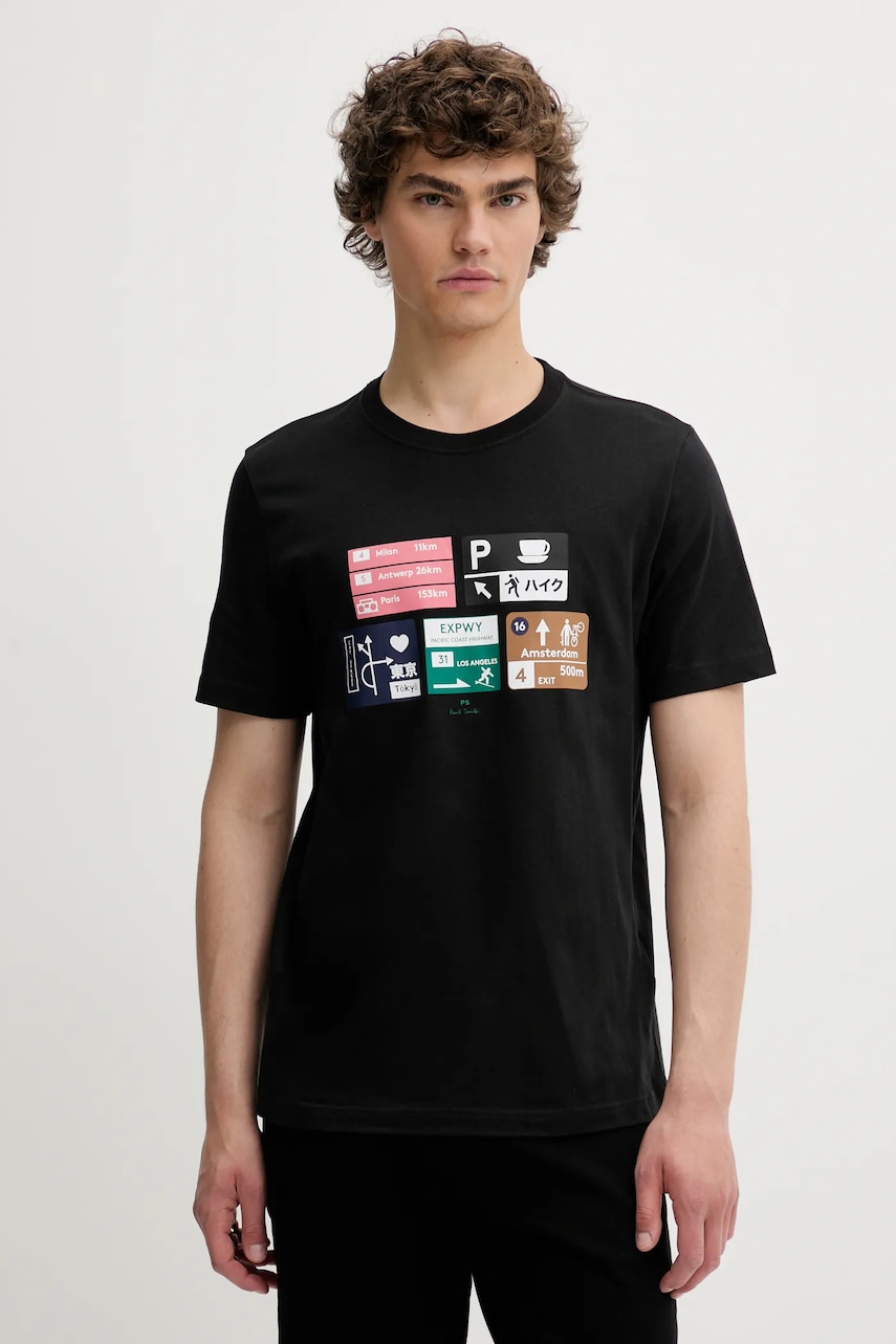 Bavlněné tričko PS Paul Smith pánské, černá barva, s potiskem, M2R-011R-TP5258