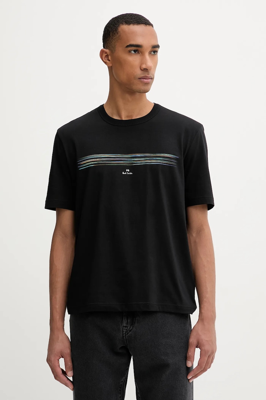 Bavlněné tričko PS Paul Smith pánské, černá barva, s potiskem, M2R-220X-TP5447