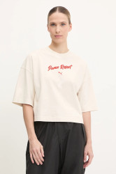 Bavlněné tričko Puma dámské, béžová barva, 629776