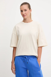 Bavlněné tričko Puma dámské, béžová barva, 688148