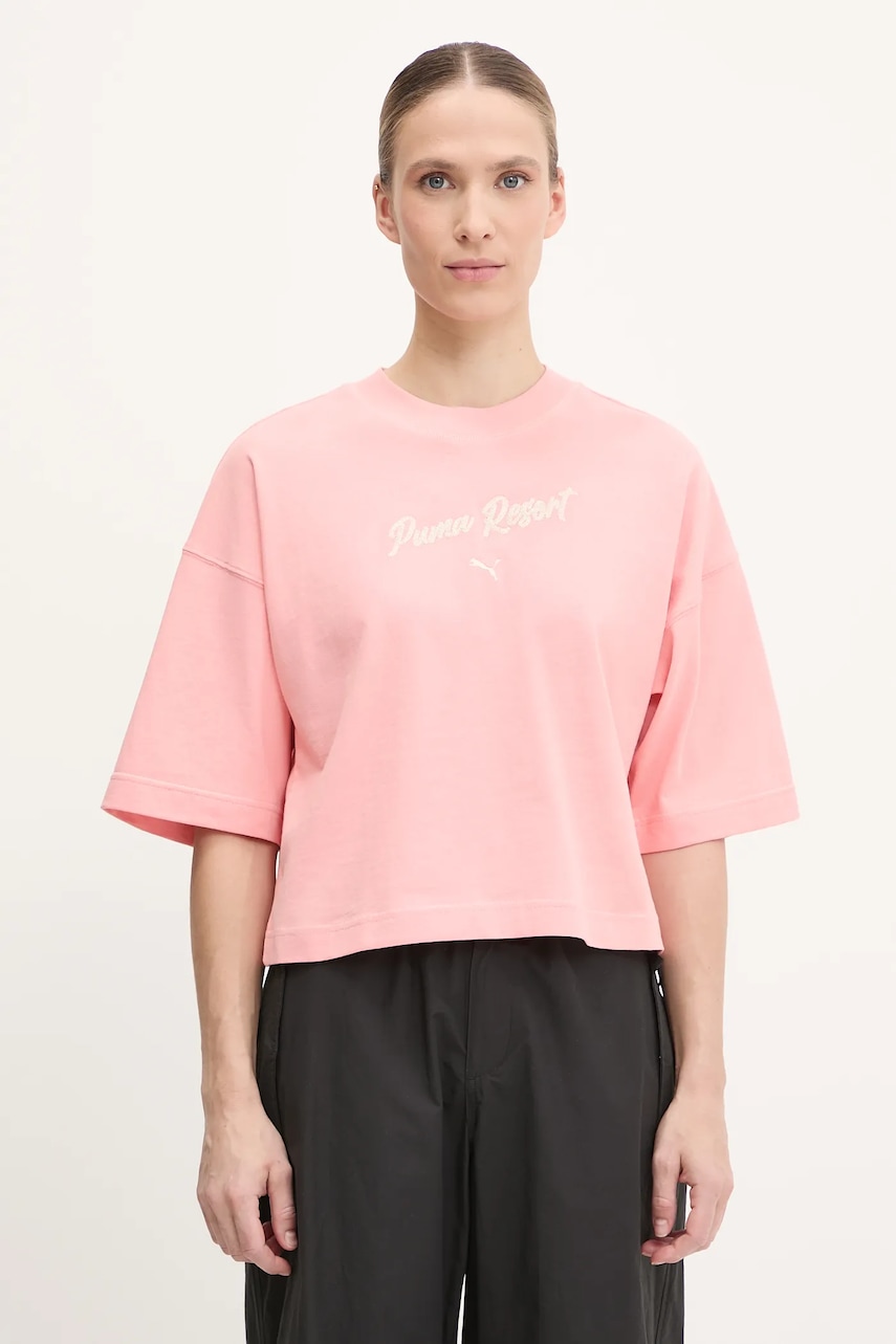 Bavlněné tričko Puma dámské, růžová barva, 629776