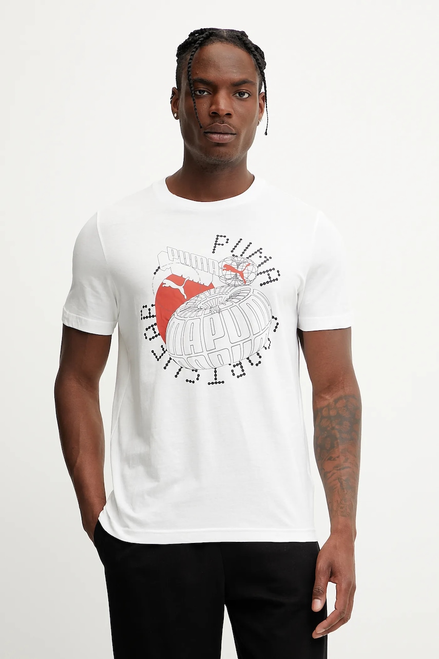 Bavlněné tričko Puma GRAPHICS Execution pánské, bílá barva, s potiskem, 684833