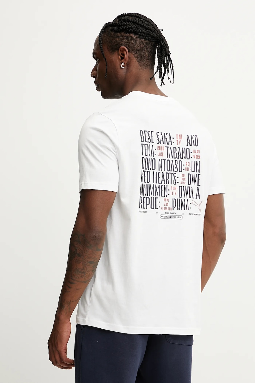 Bavlněné tričko Puma pánské, bílá barva, s potiskem, 629697