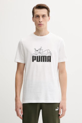 Bavlněné tričko Puma pánské, bílá barva, s potiskem, 632087
