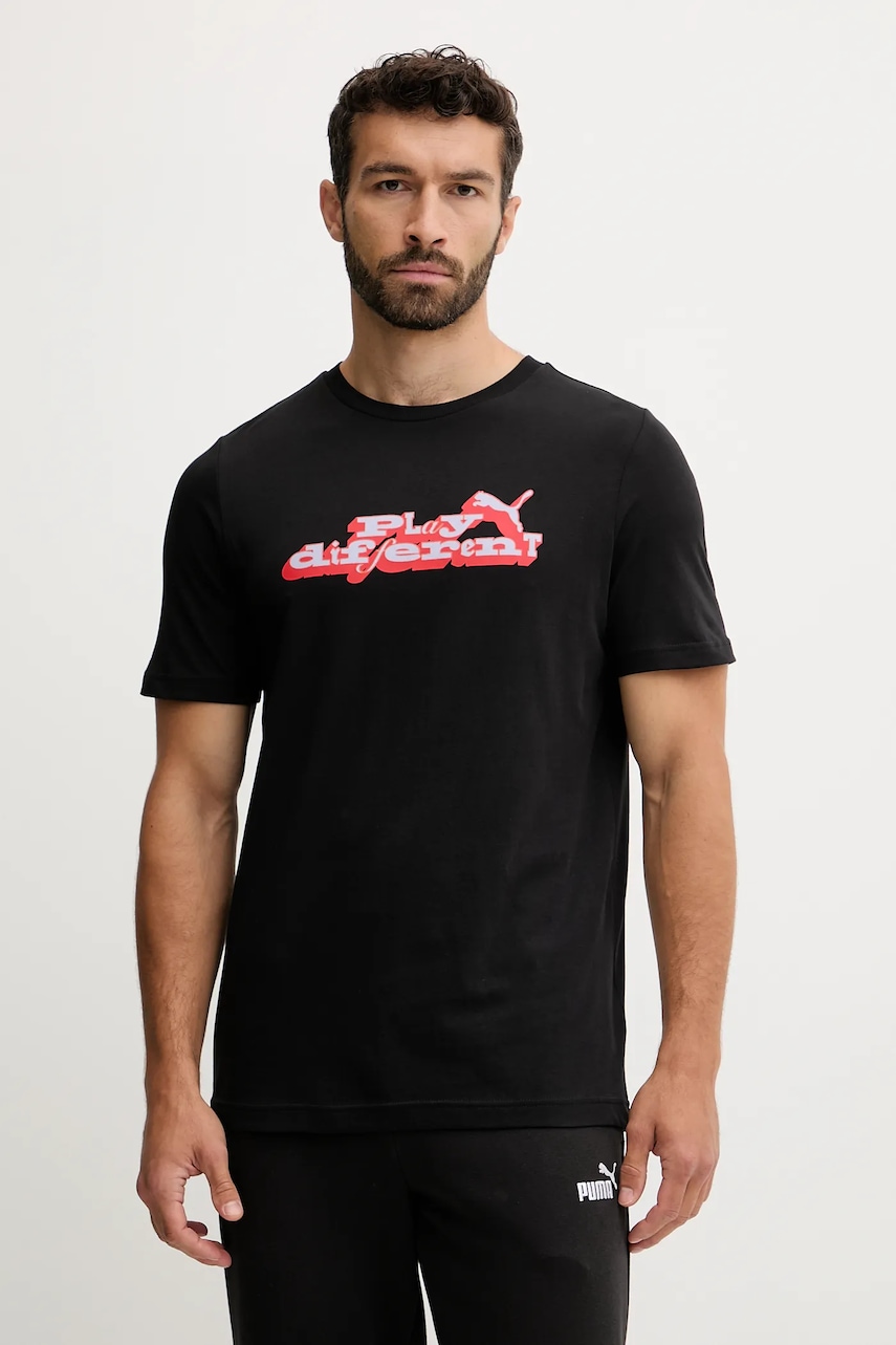 Bavlněné tričko Puma pánské, černá barva, 632111