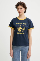 Bavlněné tričko Rag & Bone dámské, tmavomodrá barva, WCC25PT023MI24