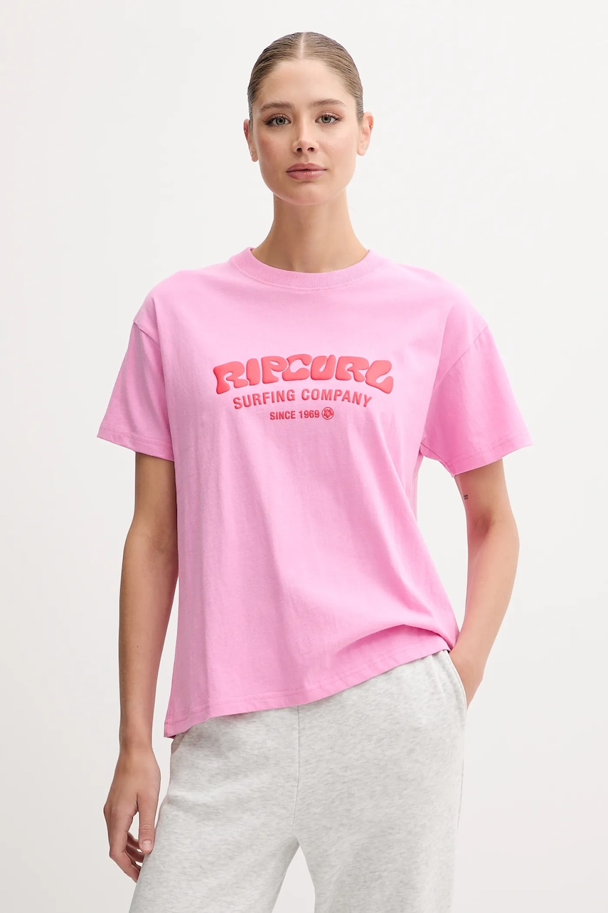 Bavlněné tričko Rip Curl dámské, růžová barva, 0HXWTE