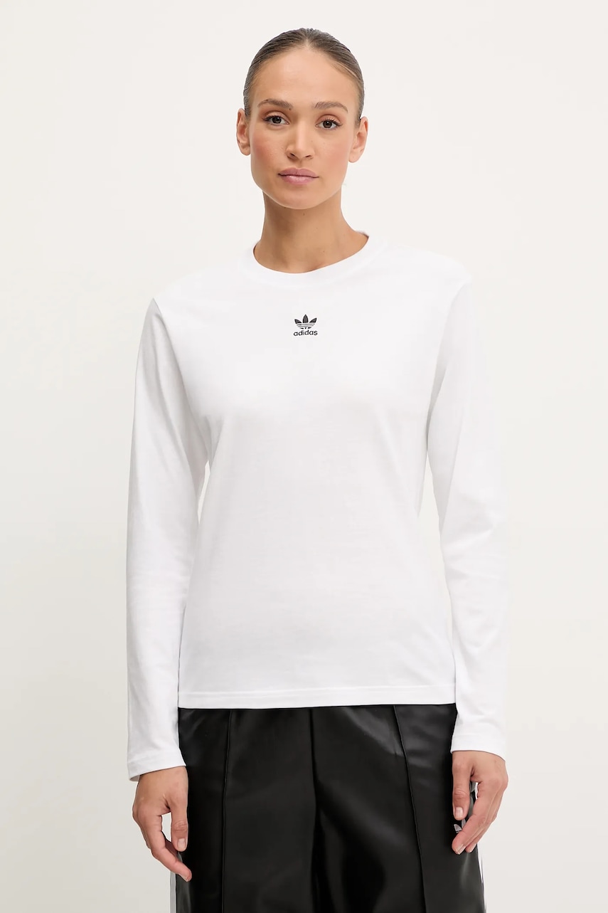 Bavlněné tričko s dlouhým rukávem adidas Originals Essentials bílá barva, JW7454
