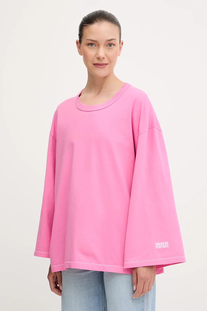 Bavlněné tričko s dlouhým rukávem American Vintage dámské, růžová barva, FIZ02J