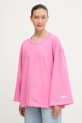 Bavlněné tričko s dlouhým rukávem American Vintage dámské, růžová barva, FIZ02J