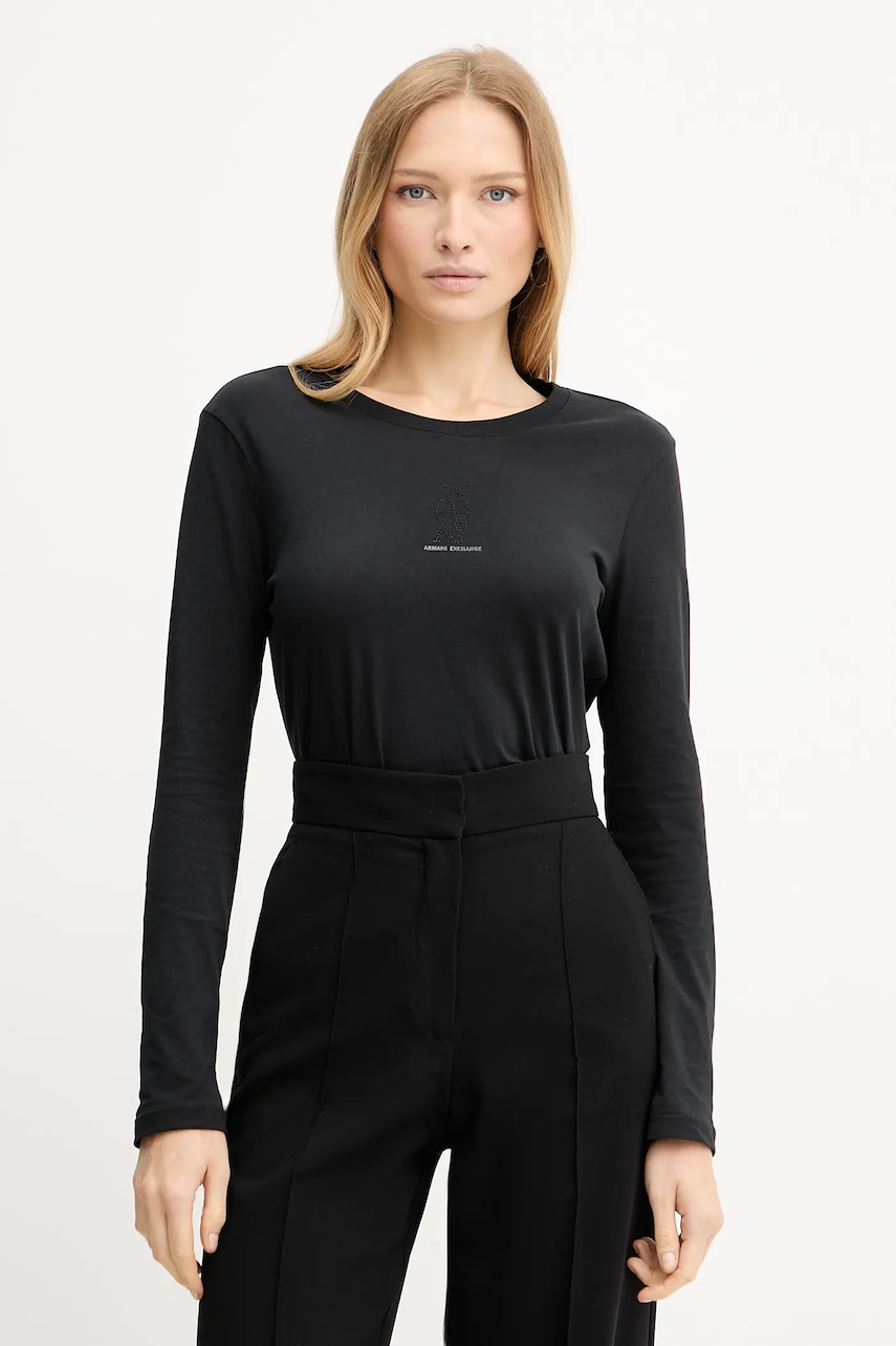 Bavlněné tričko s dlouhým rukávem Armani Exchange černá barva, XW001350 AF17172