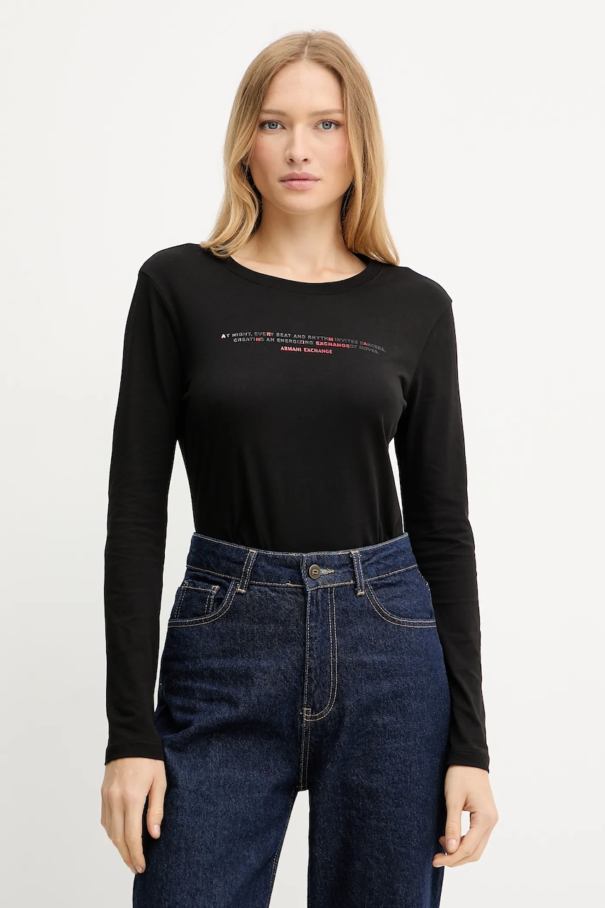 Bavlněné tričko s dlouhým rukávem Armani Exchange černá barva, XW001360 AF10356