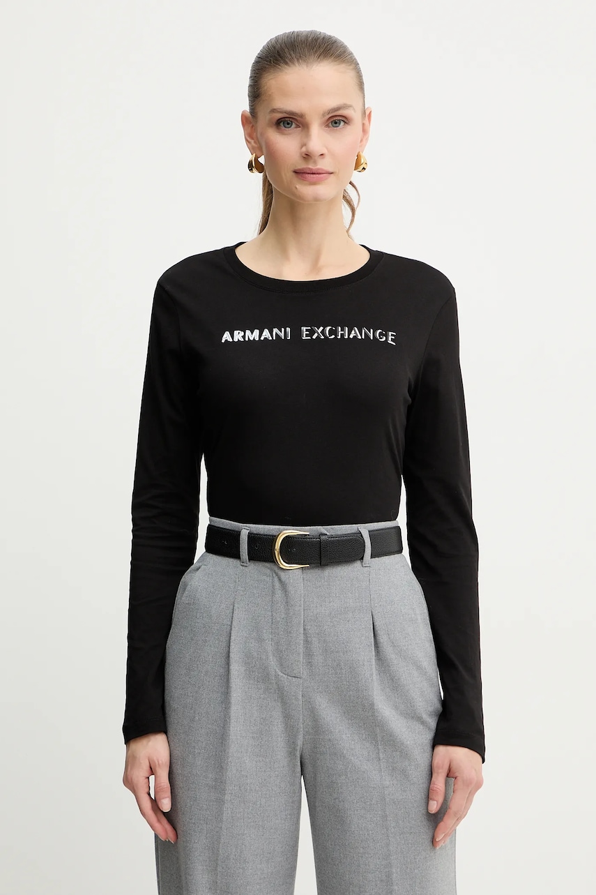Bavlněné tričko s dlouhým rukávem Armani Exchange černá barva, XW001383 AF10356