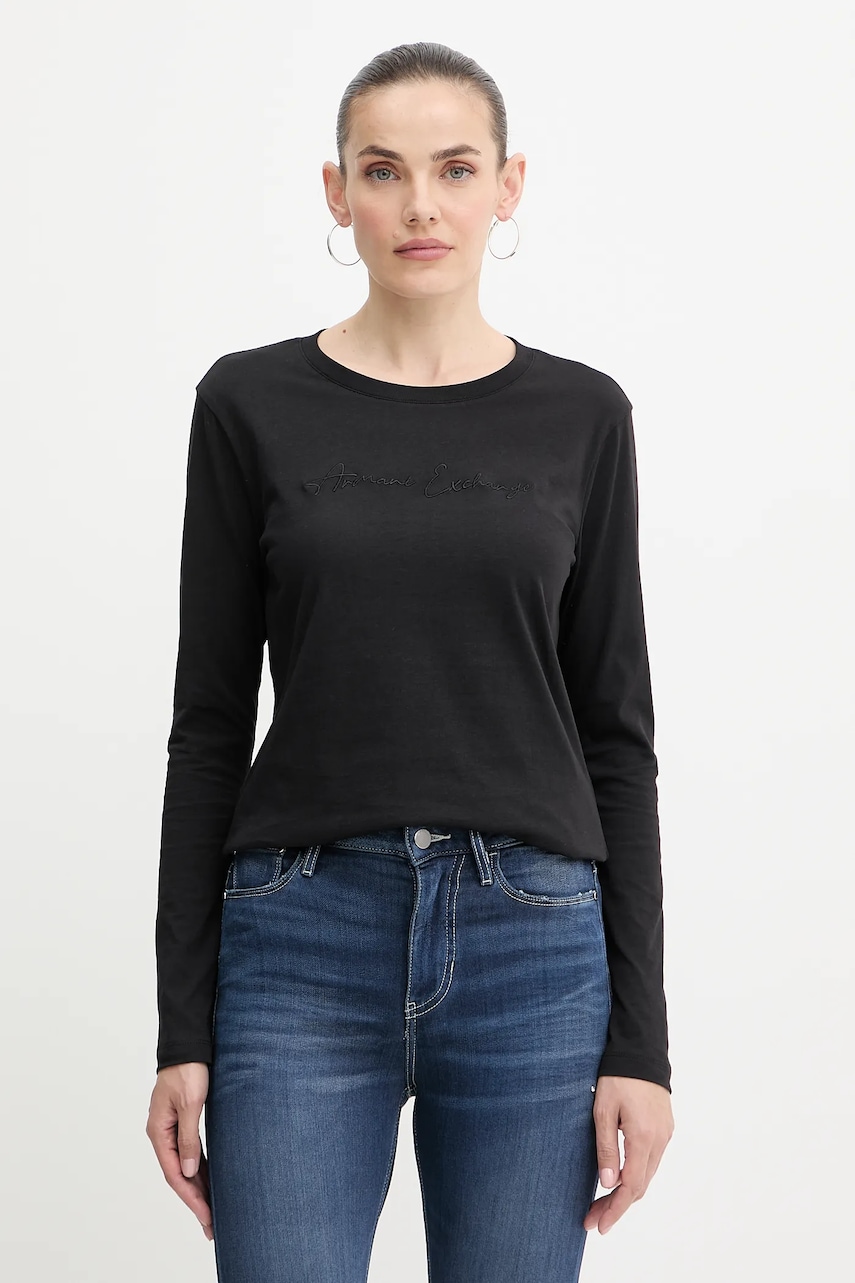 Bavlněné tričko s dlouhým rukávem Armani Exchange černá barva, XW001456 AF10356