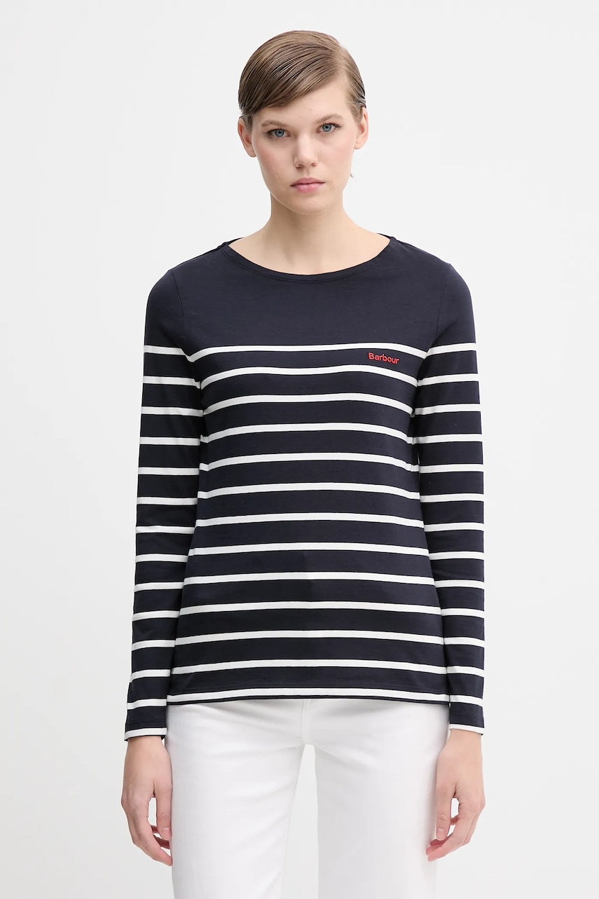 Bavlněné tričko s dlouhým rukávem Barbour BRADLEY tmavomodrá barva, LML0892