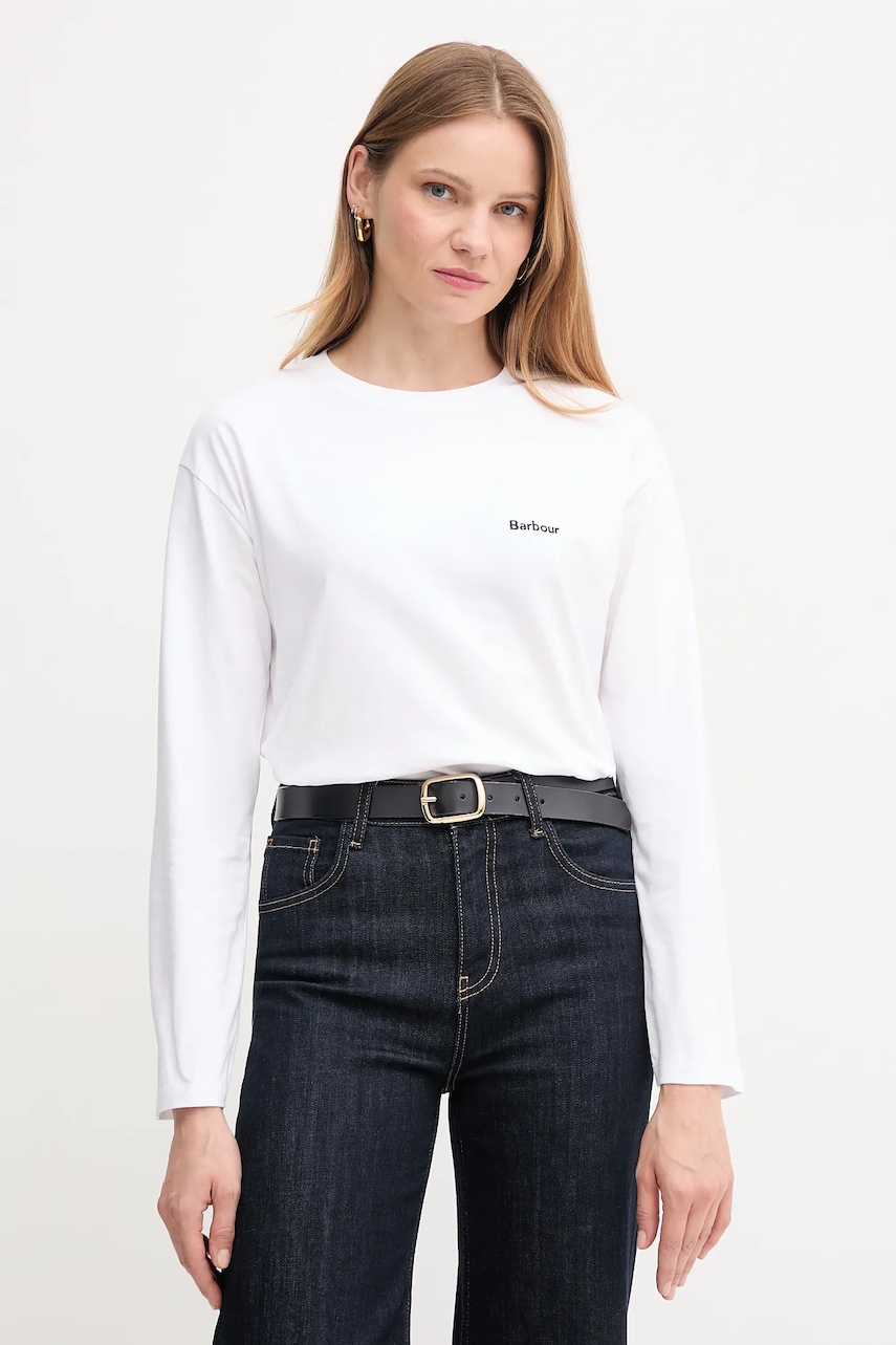 Bavlněné tričko s dlouhým rukávem Barbour LAVENSDALE bílá barva, LML0899