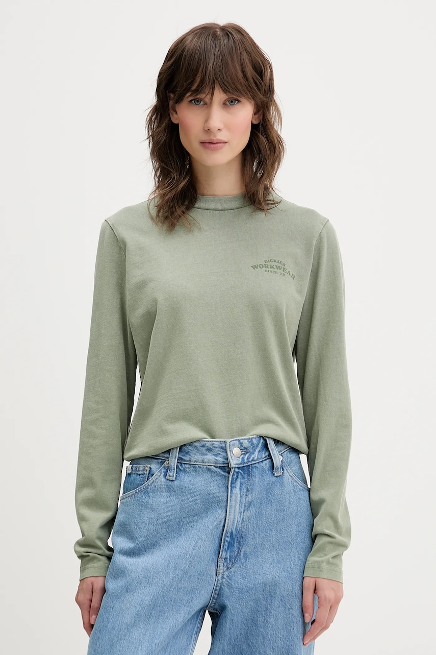 Bavlněné tričko s dlouhým rukávem Dickies zelená barva, DK0A87Q6