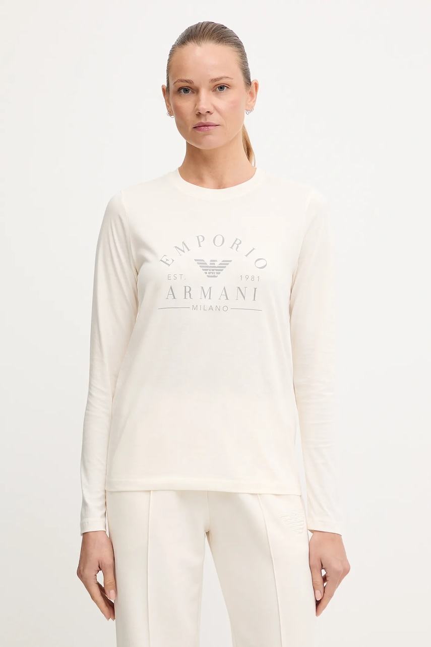 Bavlněné tričko s dlouhým rukávem Emporio Armani Underwear béžová barva, EW001899 AF15345