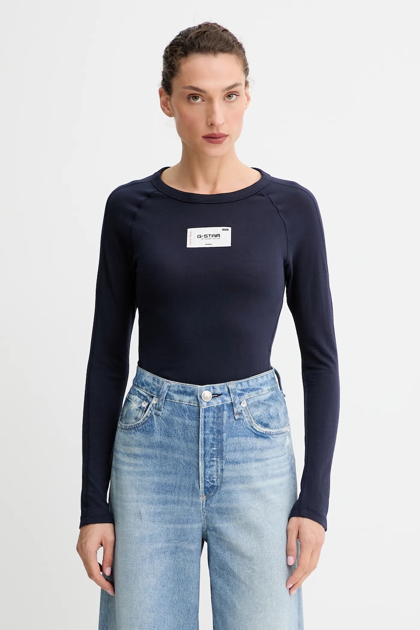 Bavlněné tričko s dlouhým rukávem G-Star Embro patch slim tmavomodrá barva, D27740-D961