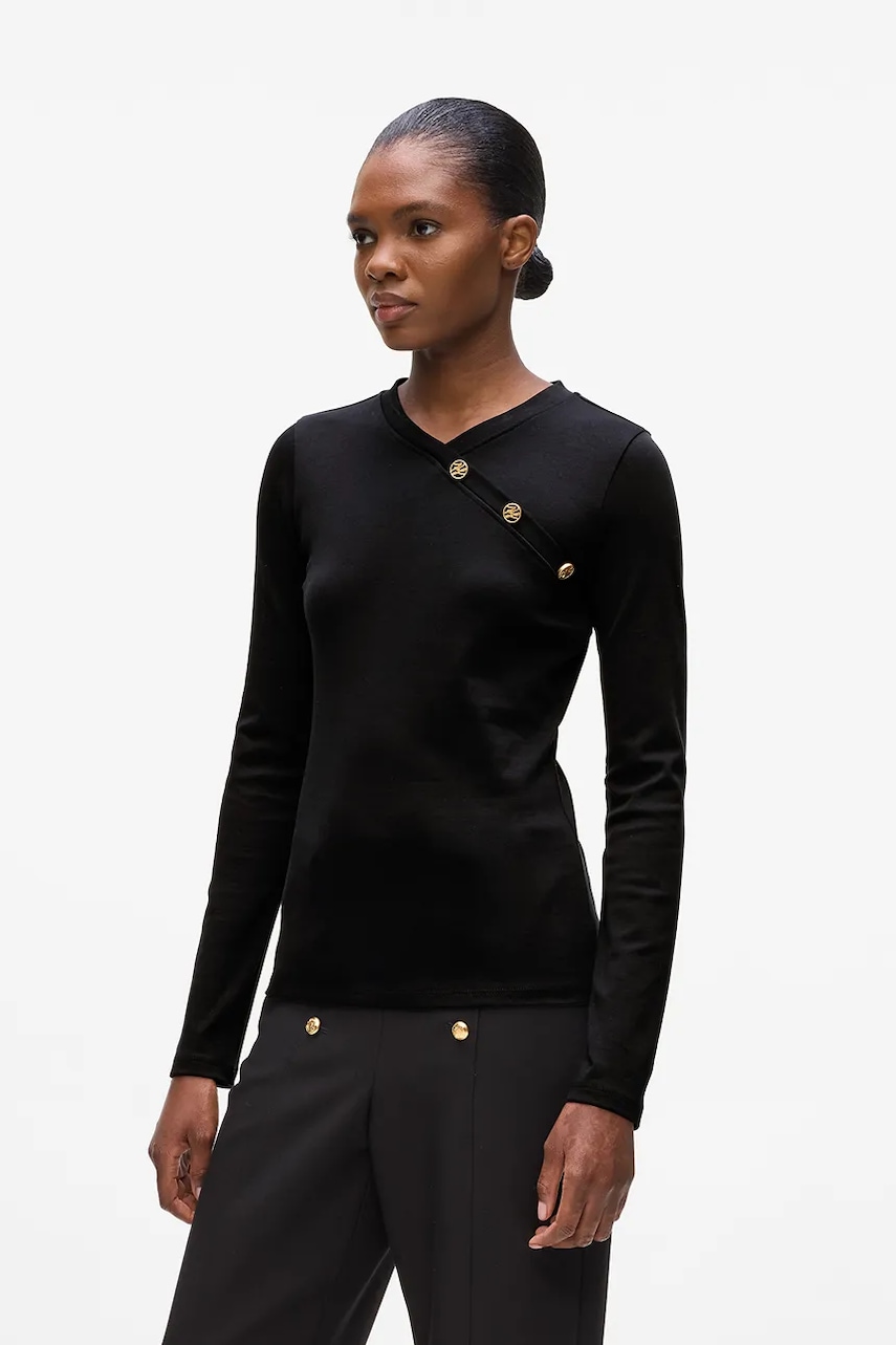 Bavlněné tričko s dlouhým rukávem Karl Lagerfeld černá barva, A4W17043