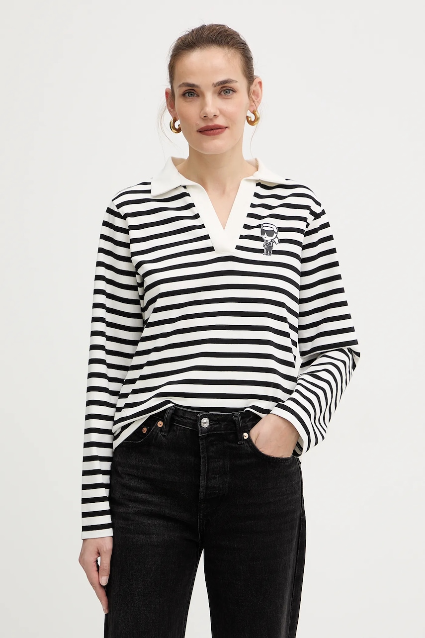 Bavlněné tričko s dlouhým rukávem Karl Lagerfeld IKON černá barva, A4W17081