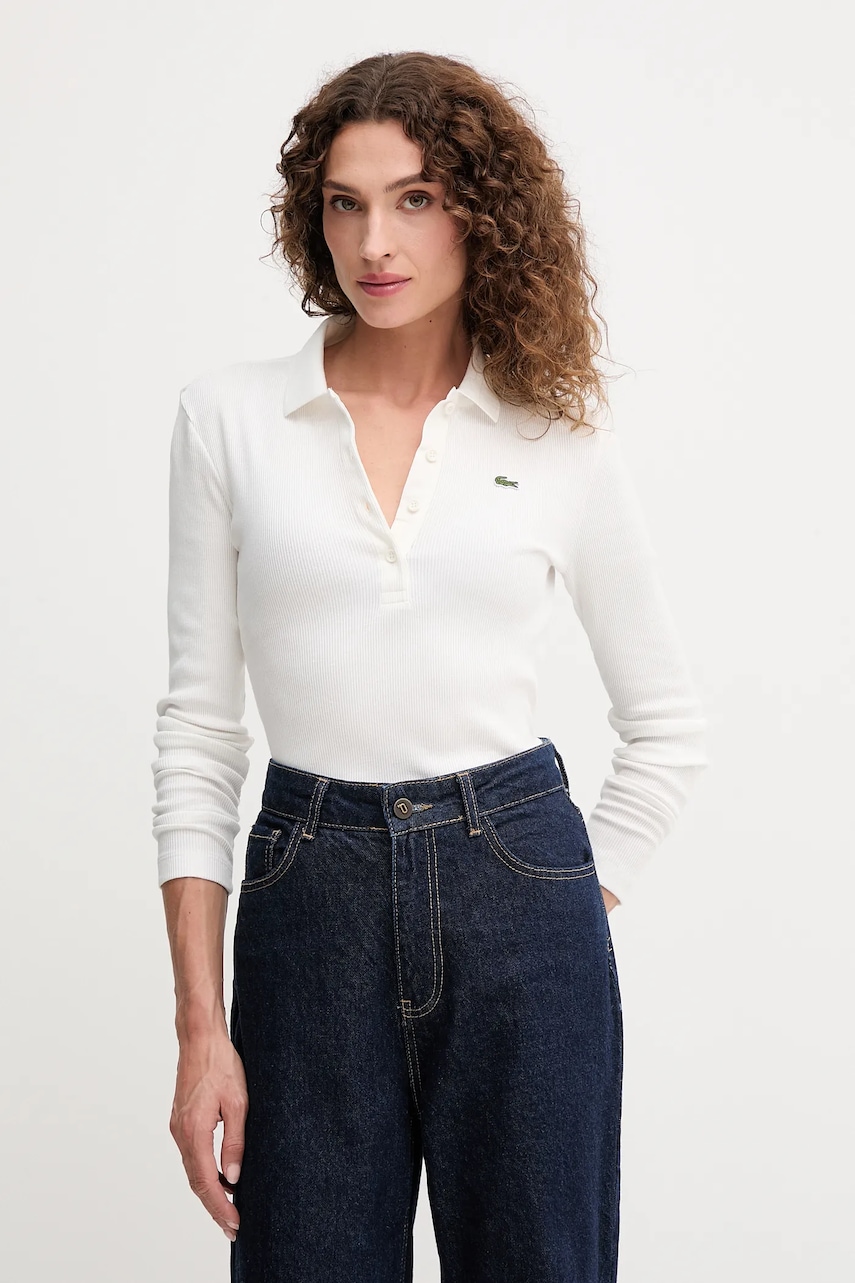 Bavlněné tričko s dlouhým rukávem Lacoste béžová barva, DF5281