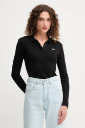 Bavlněné tričko s dlouhým rukávem Lacoste černá barva, DF5281