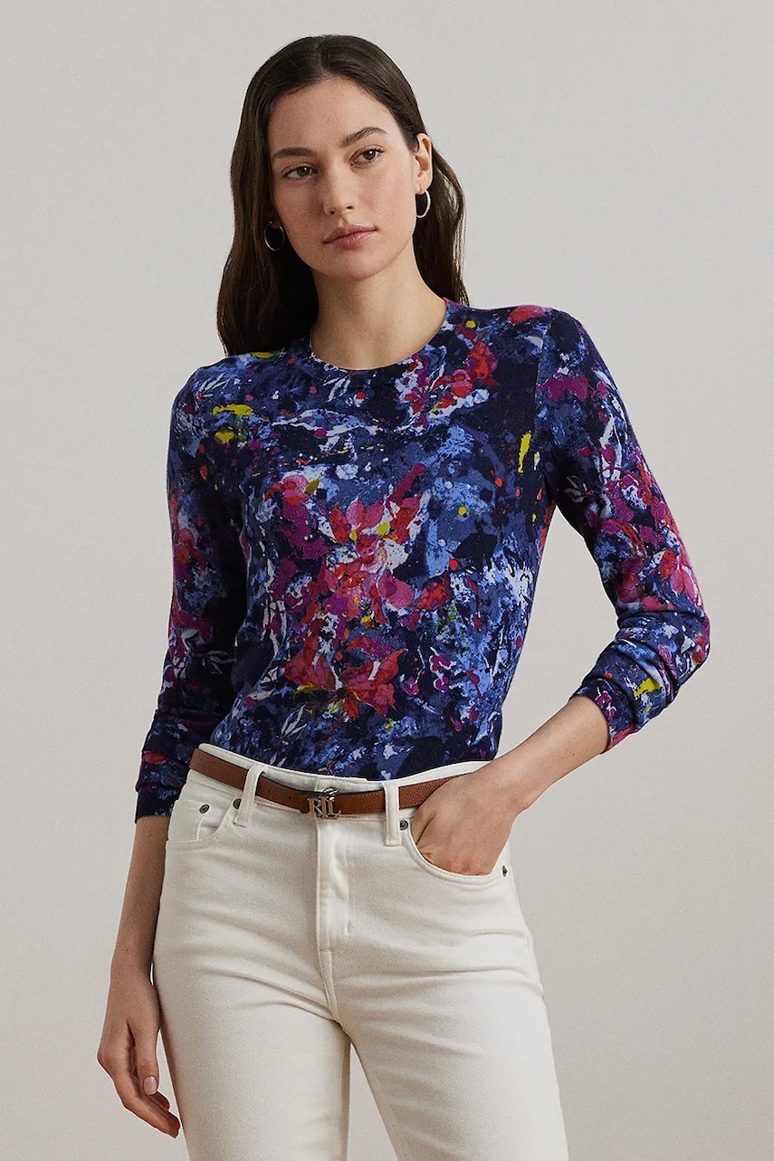 Bavlněné tričko s dlouhým rukávem Lauren Ralph Lauren modrá barva, 200971173