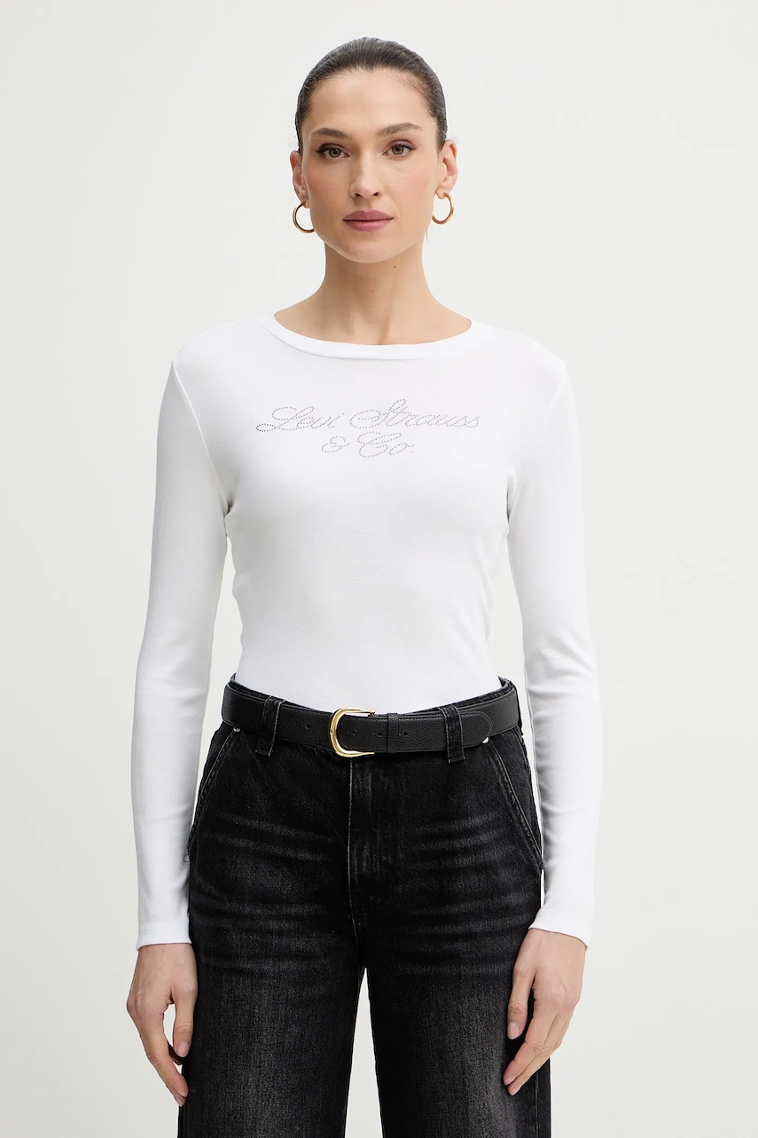 Bavlněné tričko s dlouhým rukávem Levi's bílá barva, 003T2