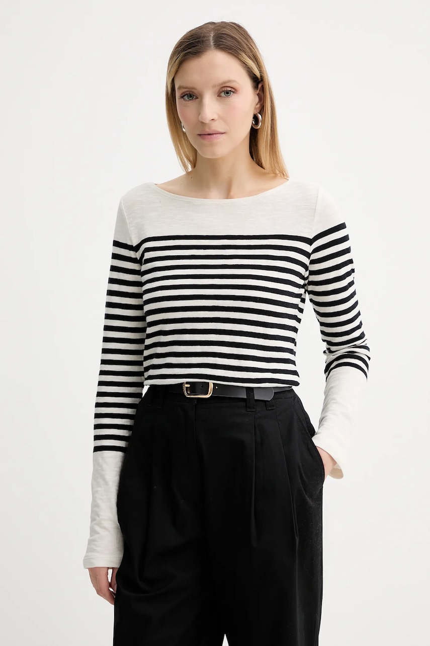 Bavlněné tričko s dlouhým rukávem Marc O'Polo béžová barva, 506219652597