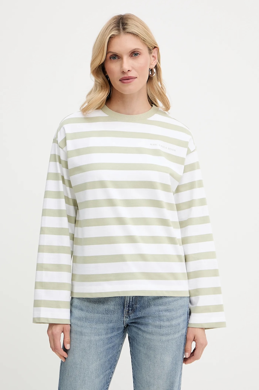 Bavlněné tričko s dlouhým rukávem Marc O'Polo zelená barva, 5000006526