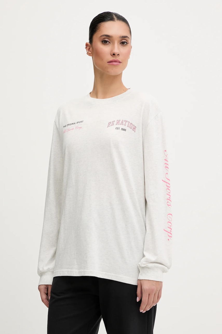 Bavlněné tričko s dlouhým rukávem P.E Nation šedá barva, 254L067