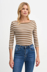 Bavlněné tričko s dlouhým rukávem Tommy Hilfiger hnědá barva, WW0WW40589