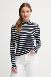 Bavlněné tričko s dlouhým rukávem Tommy Hilfiger tmavomodrá barva, s pologolfem, WW0WW47307