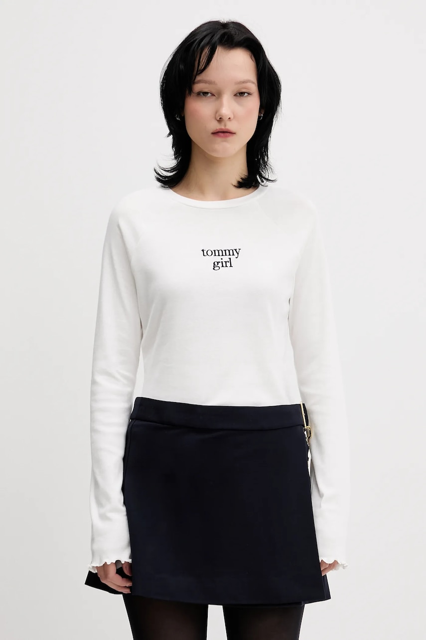 Bavlněné tričko s dlouhým rukávem Tommy Jeans bílá barva, DW0DW22499