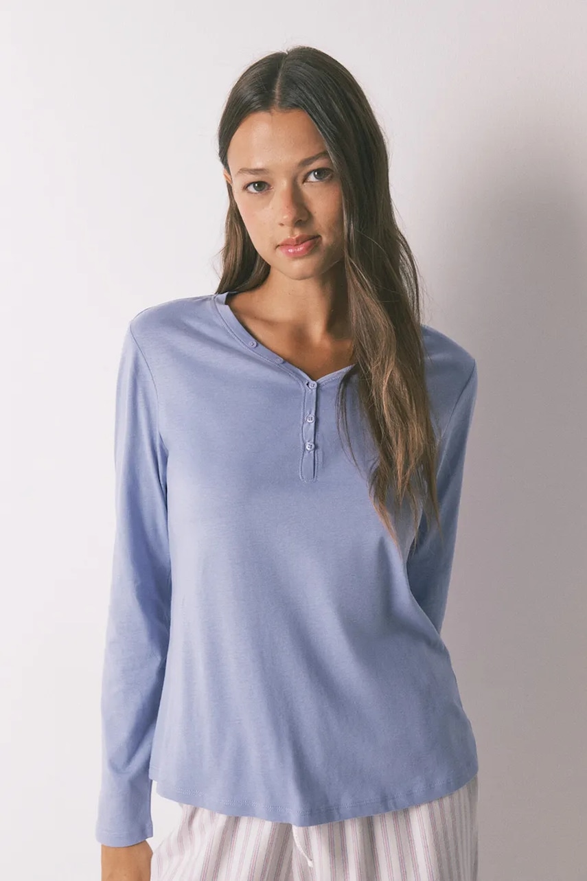 Bavlněné tričko s dlouhým rukávem women'secret fialová barva, 3272283