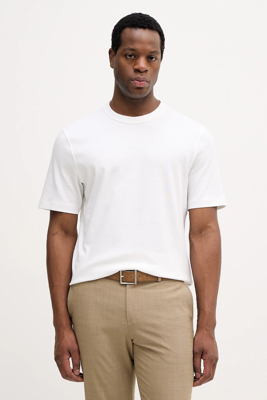 Bavlněné tričko Sisley pánské, béžová barva, 3YNVS104Q