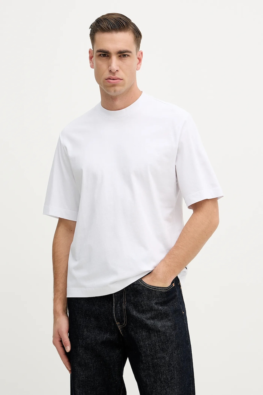 Bavlněné tričko Sisley pánské, bílá barva, 3UYBS104T