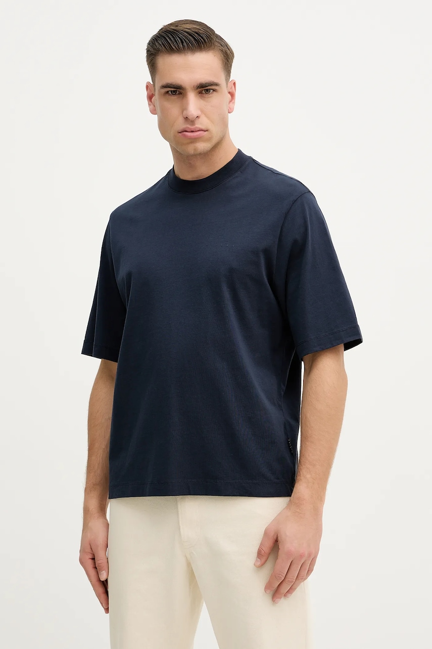 Bavlněné tričko Sisley pánské, tmavomodrá barva, 3UYBS104T